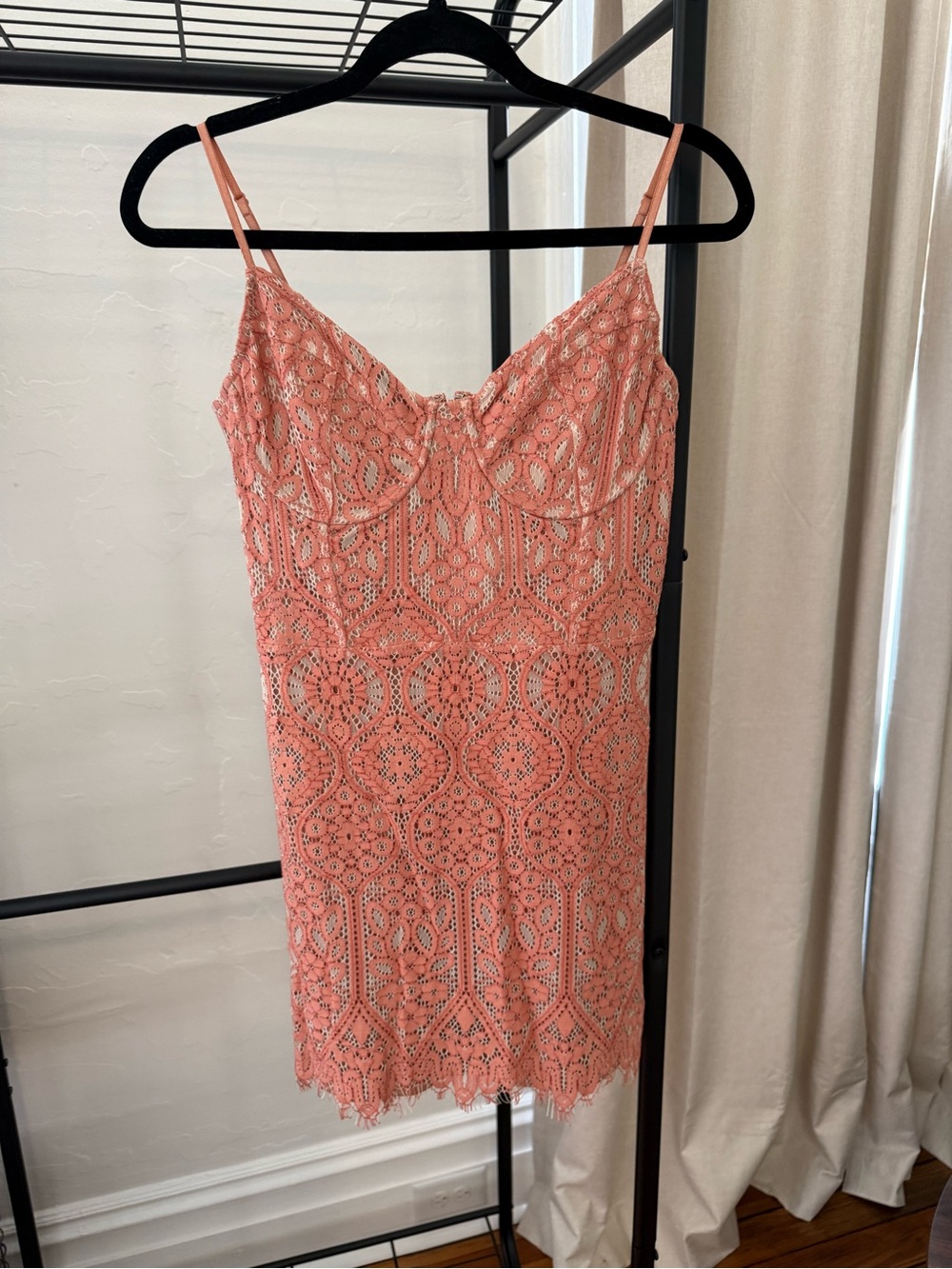 Express Coral Crochet Lace Slip Dress